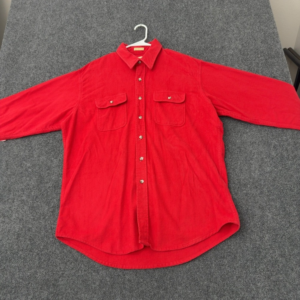 Vintage St Johns Bay Shirt Mens XL Red Cotton Chamois Cloth Button Up 90s Style